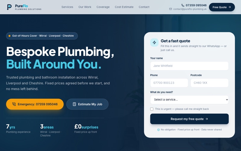 The PureFlo Plumbing Solutions homepage